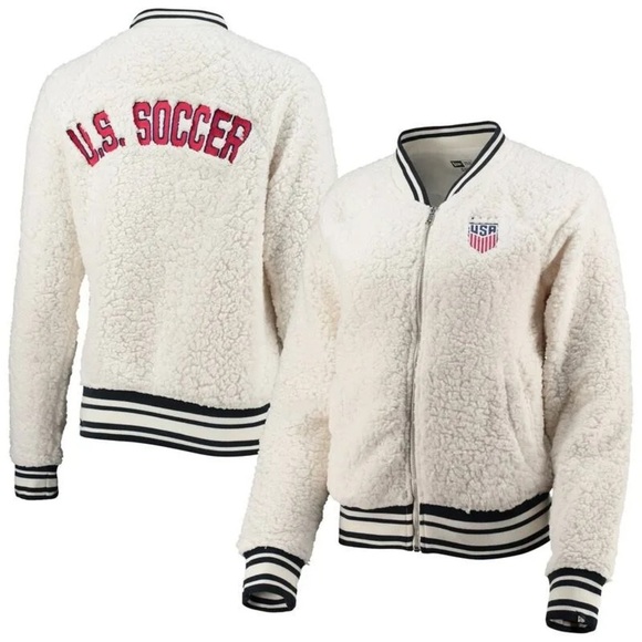 Women's 5th & Ocean by New Era White USWNT Sherpa Full-Zip Jacket - M - Picture 1 of 6